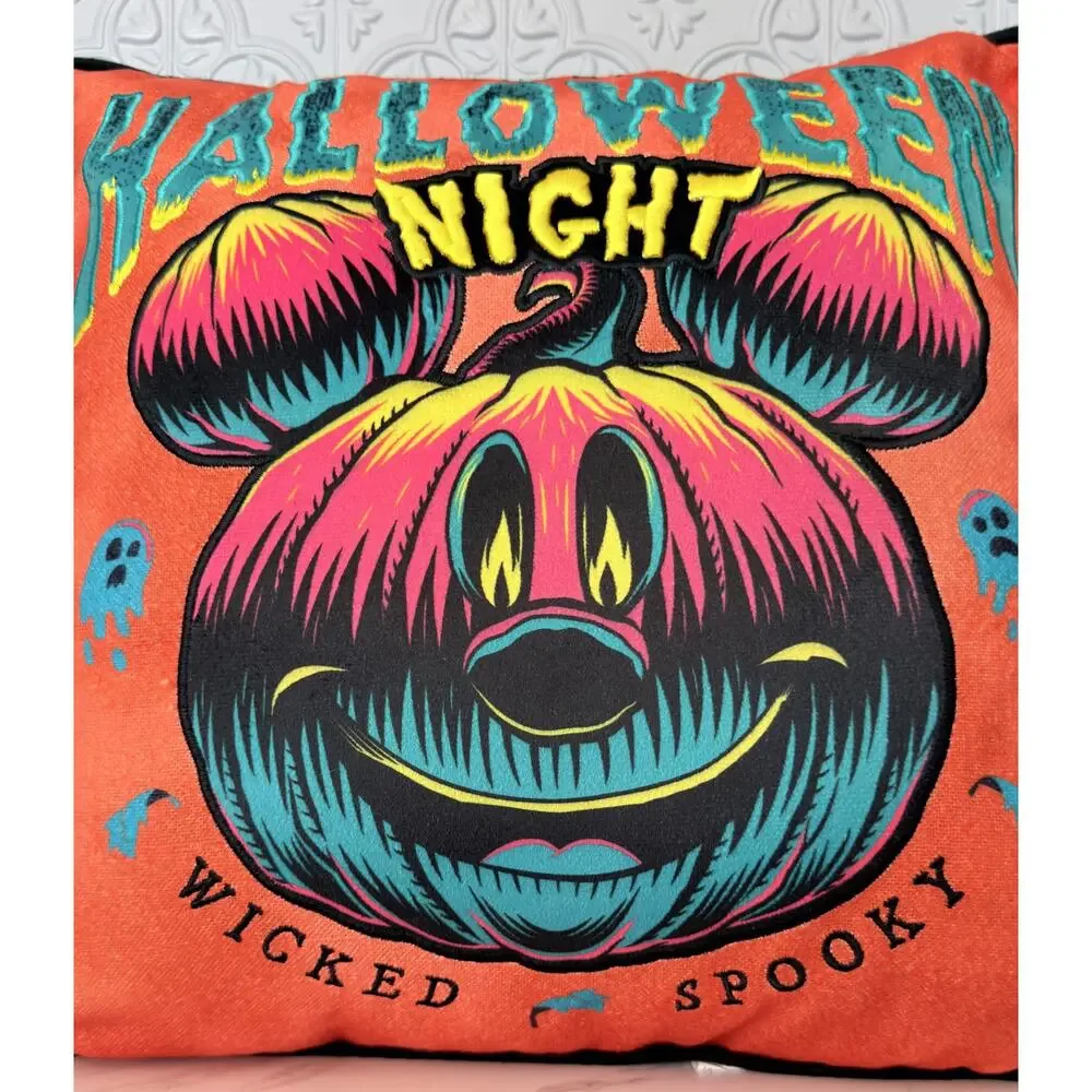 Disney Parks Halloween 2023 Mickey Pumpkin Jack-O'-Lantern Throw Pillow 17